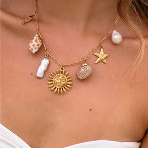 Pearl Charm Necklace with Shells and Sun